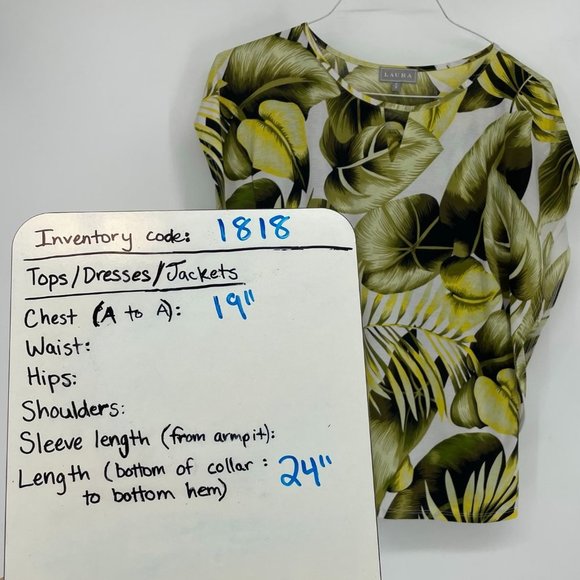 Laura Green and Yellow Botanical Leaf print flutter sleeve blouse keyhole neck S - Picture 11 of 12